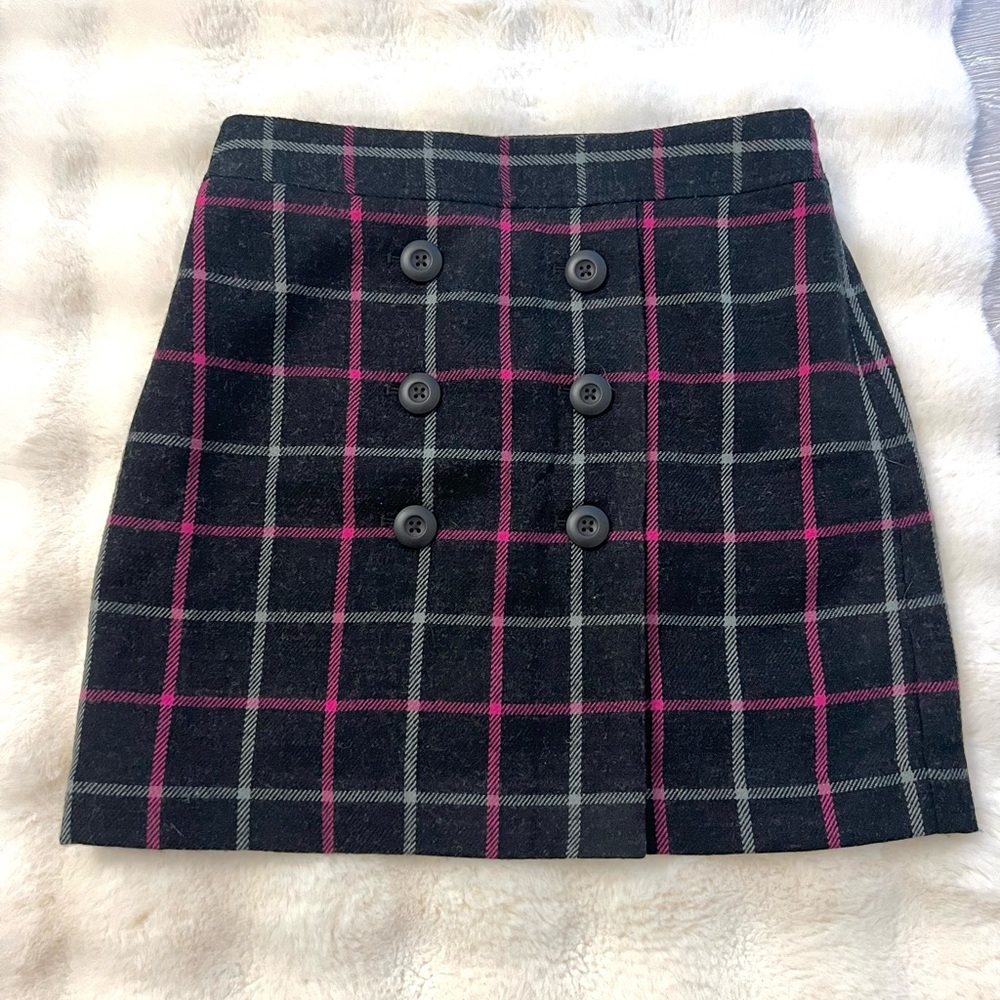 NWT LOFT Black and Pink Plaid Mini Skirt
